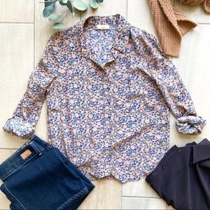 A loves A 100% Silk Floral Print Button Down Shirt